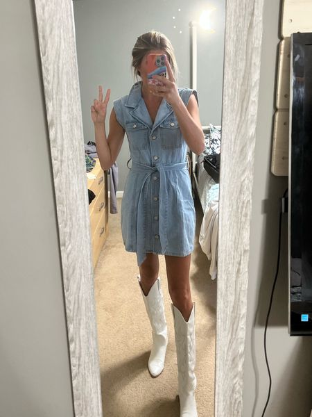 Country Concert Outfit | Nashville Outfit | Denim Dress | White Cowgirl Boots | Amazon Find

#LTKstyletip #LTKFind #LTKfit