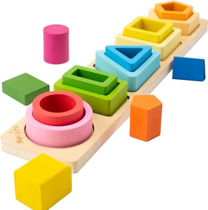 Symdiro Montessori Toys for 1 2 3 Year Old Boys Girls-Wooden Sorting & Stacking Toys for Baby Tod... | Amazon (US)