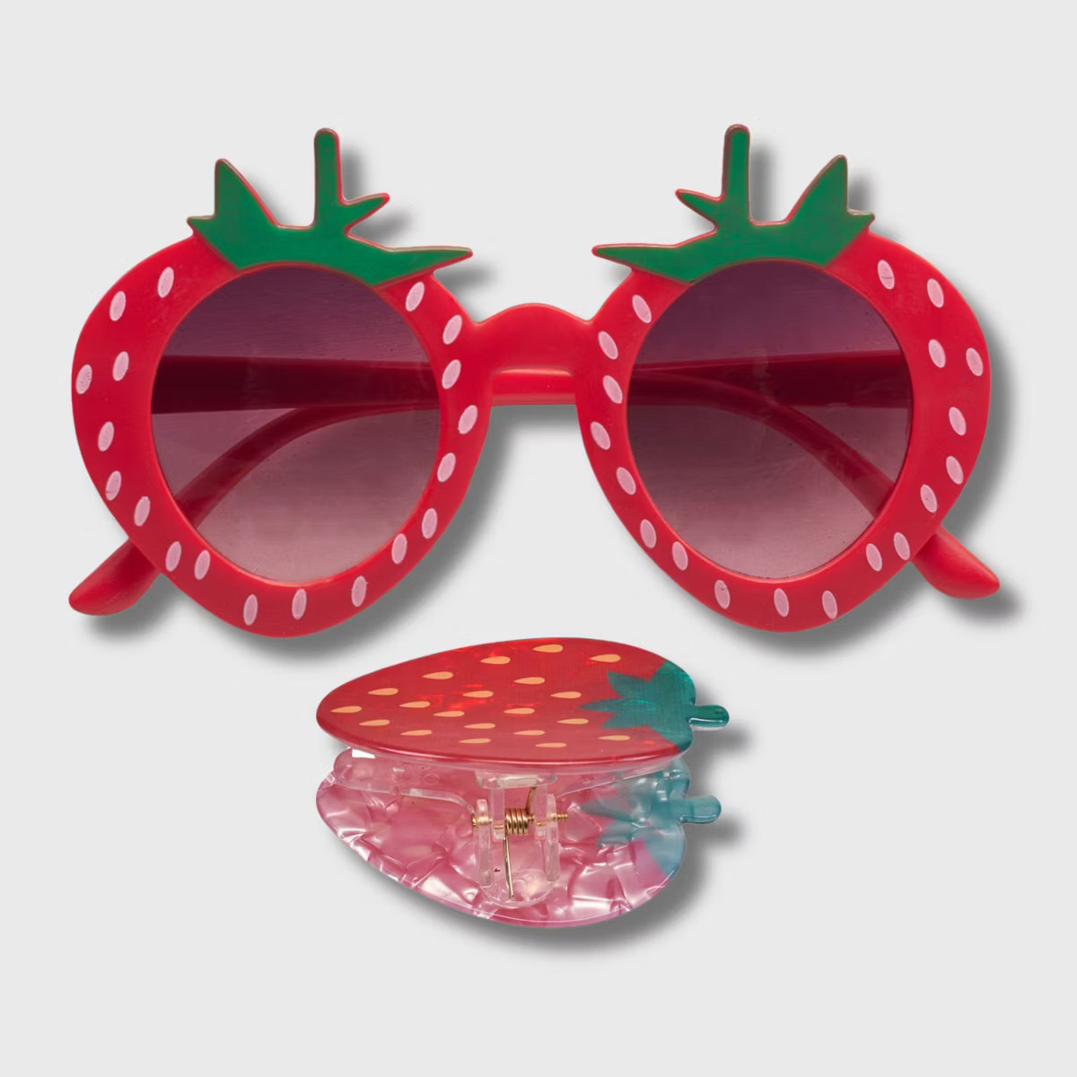 Willow & Ruby Kid's Fun Sunglasses with Hair Clip Set for Girls - Sunnies & Claws in Strawberry | Target