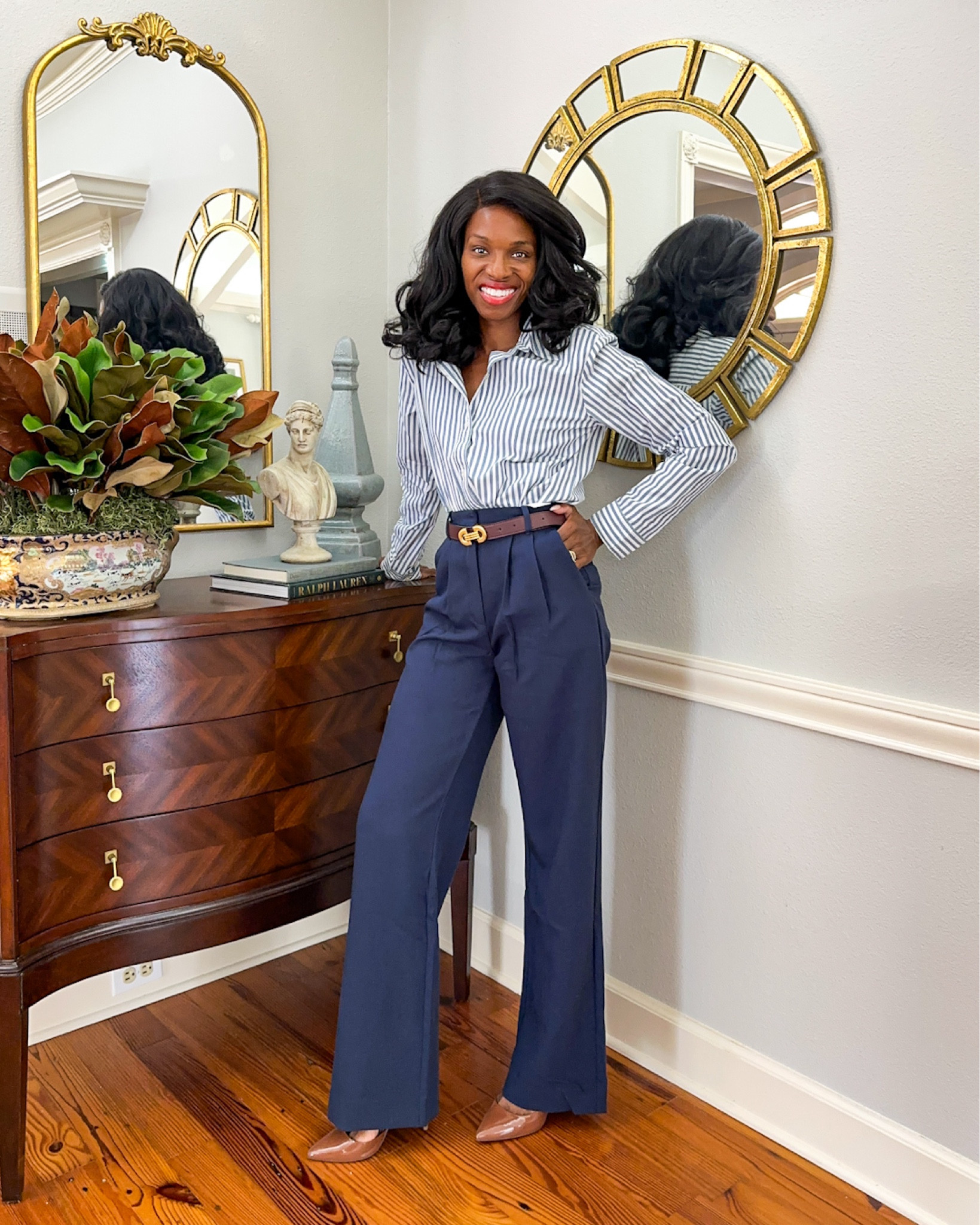 Work outfits, workwear, style over 40, grandmillennial style 
5’5” 110#
Shirt: XS
Pants: 24L

#LTKFindsUnder100 #LTKWorkwear #LTKStyleTip