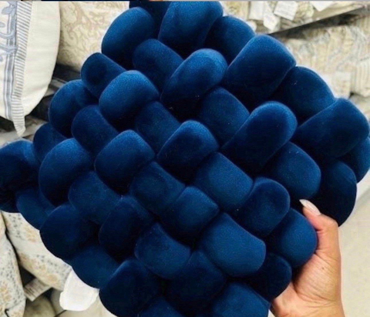 It’s all in the details! 💙 This deep navy woven knot pillow adds the perfect pop of color and texture to any sofa or bed. That velvet finish is incredibly soft and looks so expensive.

#LTKHome