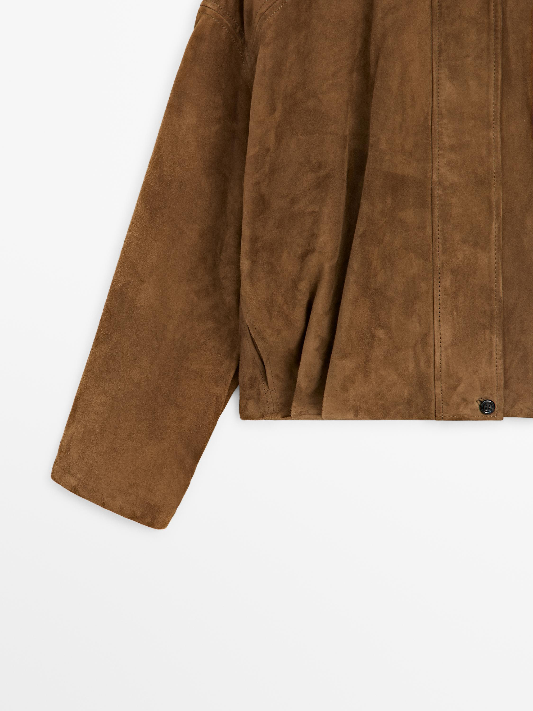 Short suede leather bomber jacket | Massimo Dutti US