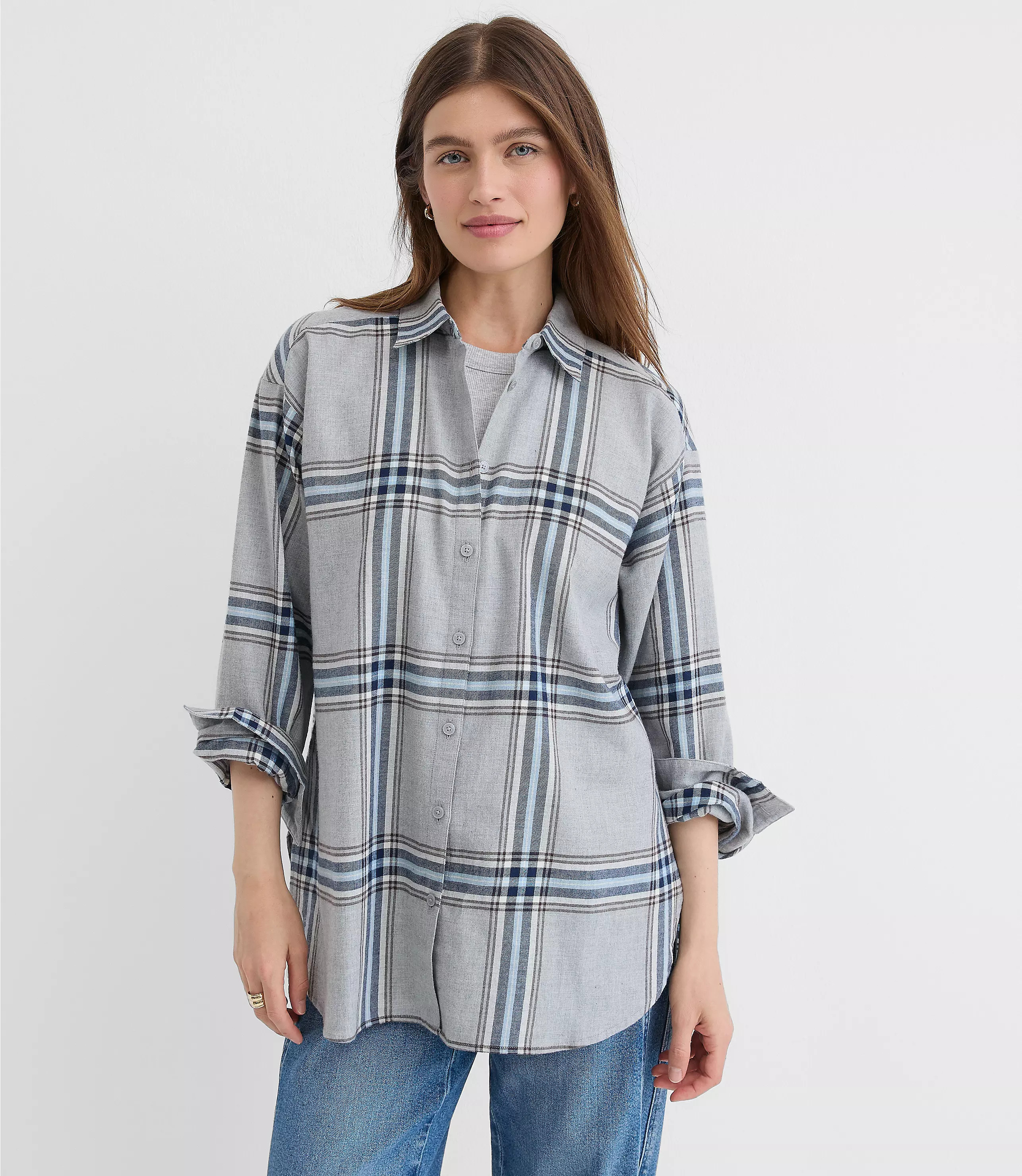 Plaid Flannel Everyday Oversized Tunic Shirt | LOFT