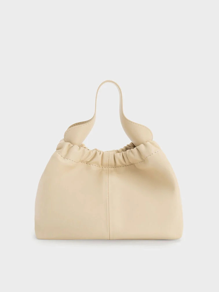 Ally Ruched Slouchy Chain-Handle Bag - Beige | Charles & Keith UK