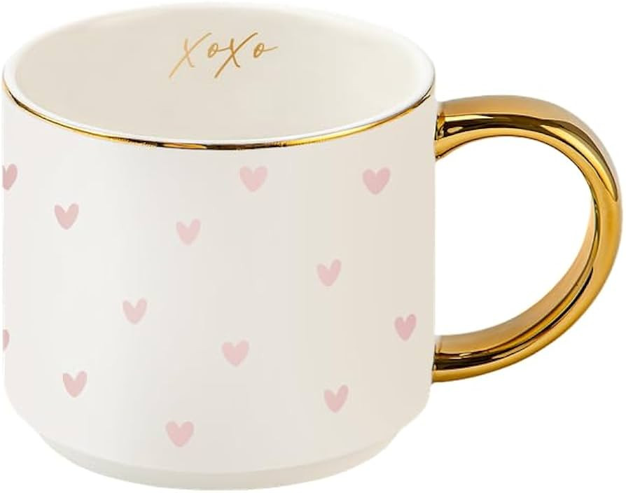Sweet Water Decor Heart XOXO Coffee Mug with Gold Handle, 14oz Fine Bone China Tea Cup for Hot & ... | Amazon (US)