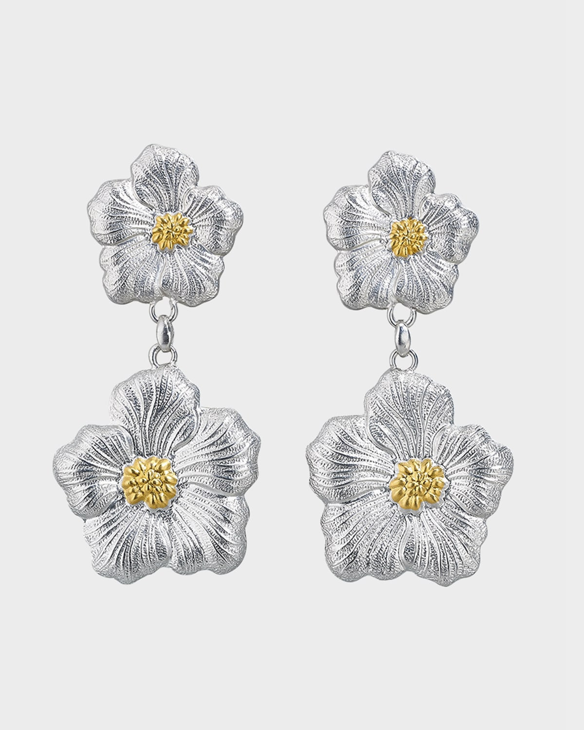 Blossoms Gardenia Sterling Silver and 18K Yellow Gold Pendant Earrings, 8.5cm | Neiman Marcus