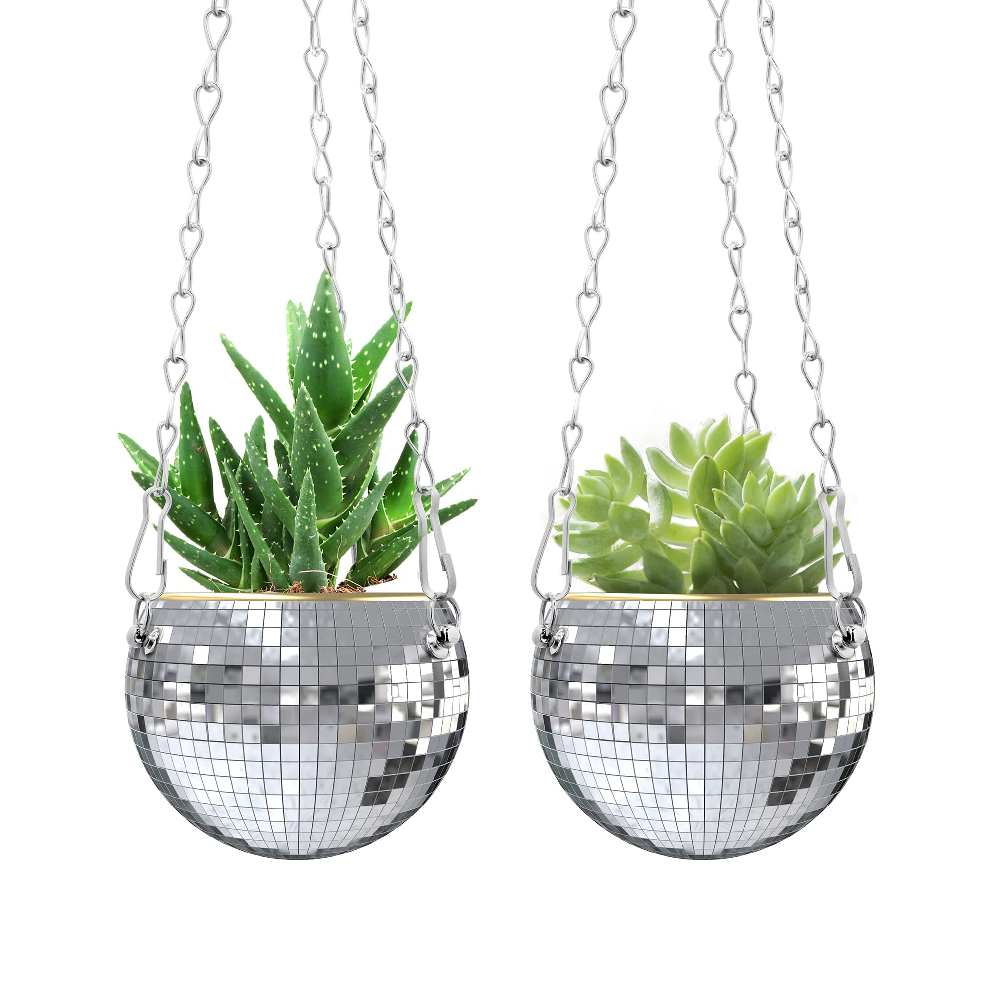 moonoom 2 Pcs Hanging Disco Ball Planter - 4Inch Sliver Disco Mirror Ball Planter with Chain - Ho... | Amazon (US)