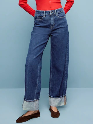 Extra High-Waisted Cuffed Wide-Leg Jeans | Old Navy (US)