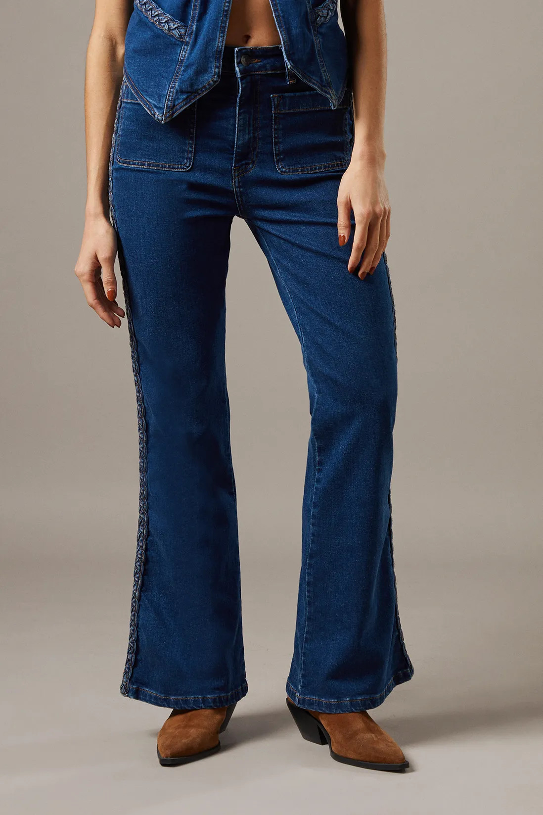 Jeans | High Waist Denim Bootcut With Patch Pockets | Warehouse | Debenhams UK