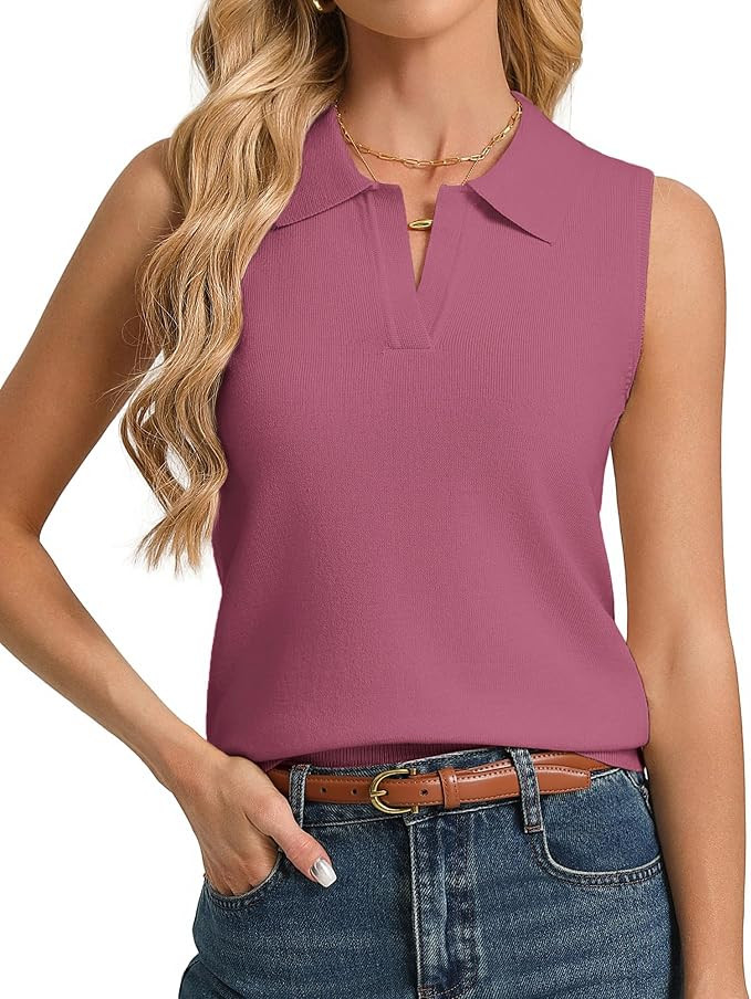 Kate Kasin Women Wool Blend Knit Tank Tops, Sleeveless Polo Sweater Vest Lightweight | Amazon (US)
