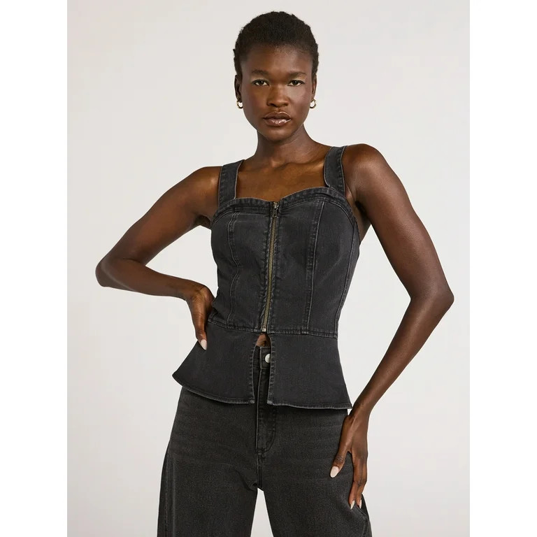 Scoop Women's Zip Up Denim Bustier, Sizes XS-XXL | Walmart (US)