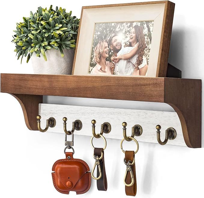 Rebee Vision Key Holder for Wall with Shelf - Farmhouse 2-Color Key Rack with 5 Retro Keys Hooks ... | Amazon (US)