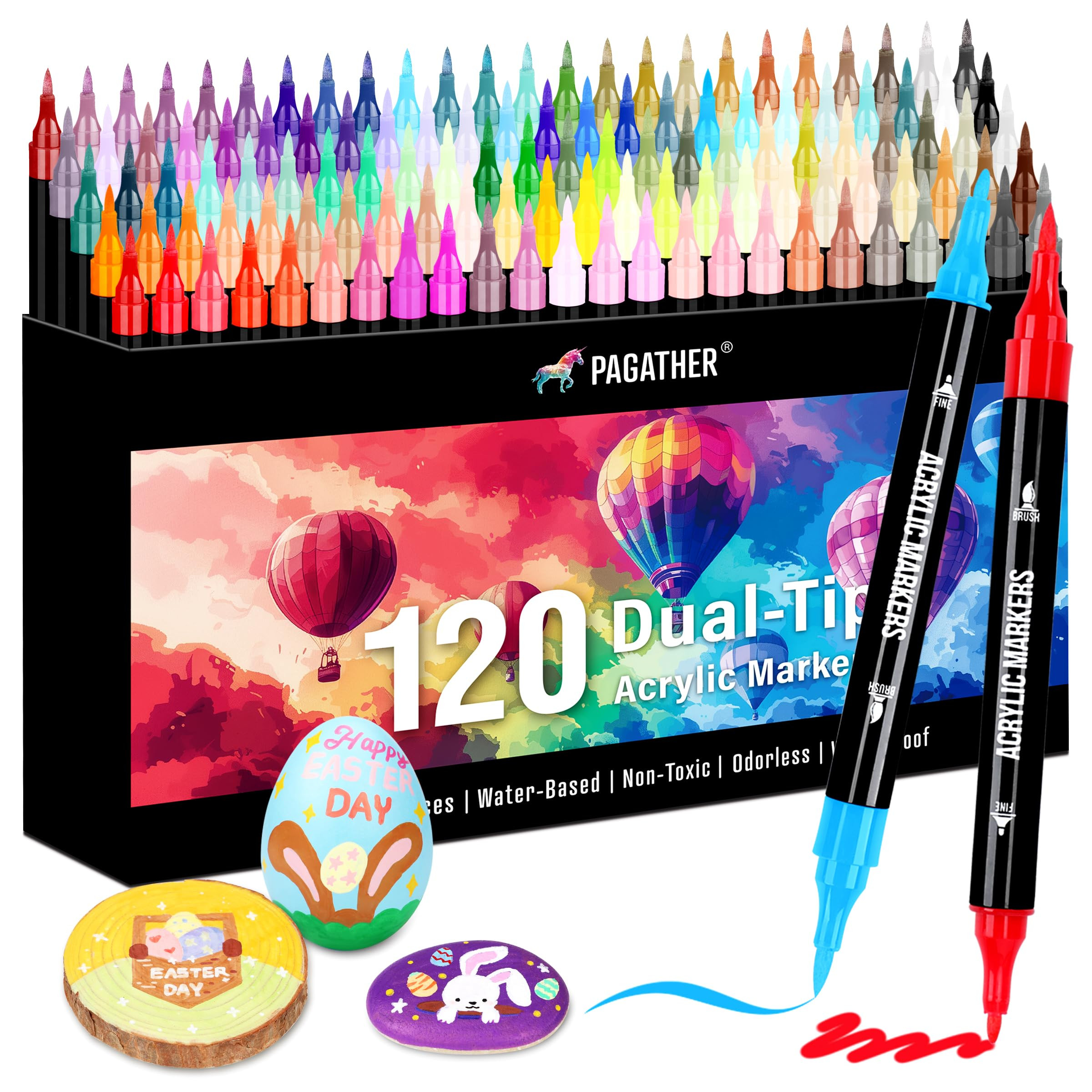 120 Colors Acrylic Paint Markers, Dual Tip Fine Tip and Brush Tip Pens Contain 24 Metallic Color ... | Amazon (US)