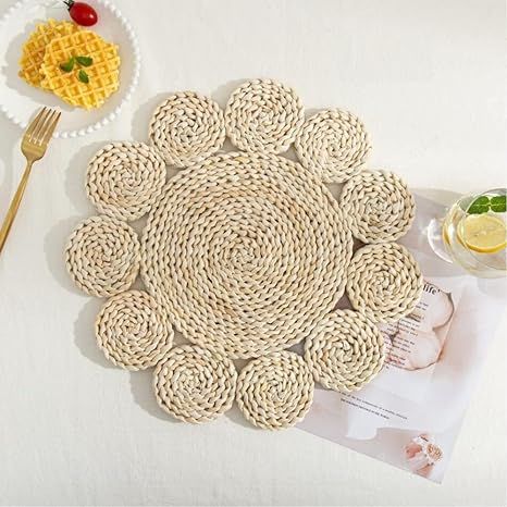 qbodp Flower-Shaped Corn Husks Hand Made Woven Placemats for Dining Table,Non Slip Heat-Resistant... | Amazon (US)