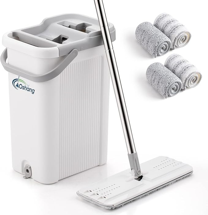oshang Flat Floor Mop and Bucket Set for Home Floor Cleaning, Hands Free Floor Flat Mop, Stainles... | Amazon (US)