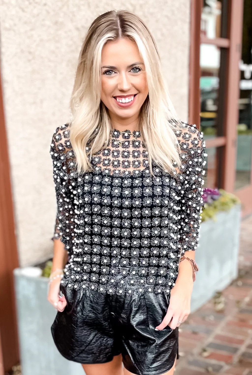 Pearl Crochet Top - Black Small | Tucker Brown