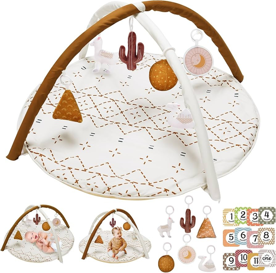 Tummy Time Activity Mat, Macrame Baby Play Gym Mat with 6 Detachable Toys and 12 Milestone Cards ... | Amazon (US)