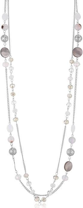 Noessla Layered Long Necklaces for Women Crystal Beaded Statement Necklace Sweater Silver Chain w... | Amazon (US)