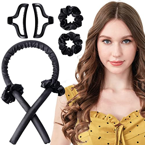 Heatless Curling Rod Silk Headband, No Heat Curls Rollers, Curlers with Ribbons Sleeping Soft Wave Hair Curler DIY Hair Styling Tools Formers for Long Medium Hair (Glossy Black) | Amazon (US)