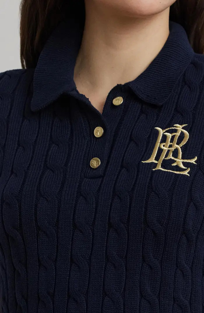 Lauren Ralph Lauren Cable Knit Cotton Polo Sweater | Nordstrom | Nordstrom
