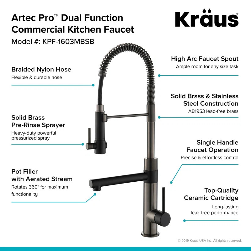KPF-1603MBSB-DP03SB Artec Pro Pull Down Single Handle Kitchen Faucet With Accessories | Wayfair Professional