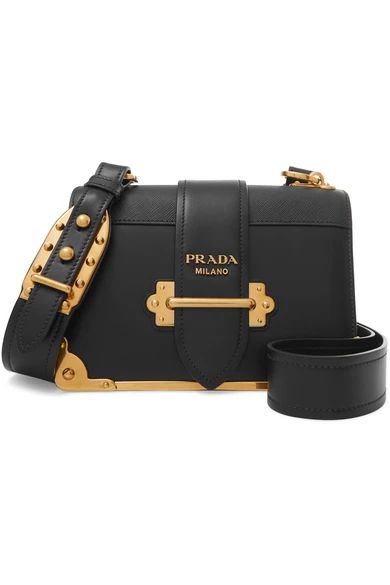 Prada - Cahier Leather Shoulder Bag - Black | NET-A-PORTER (US)