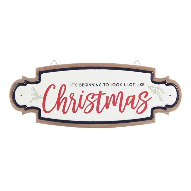 Holiday Time It's Beginning to Look a Lot Like Christmas Hanging Sign Decoration, 21" x 8" | Walmart (US)