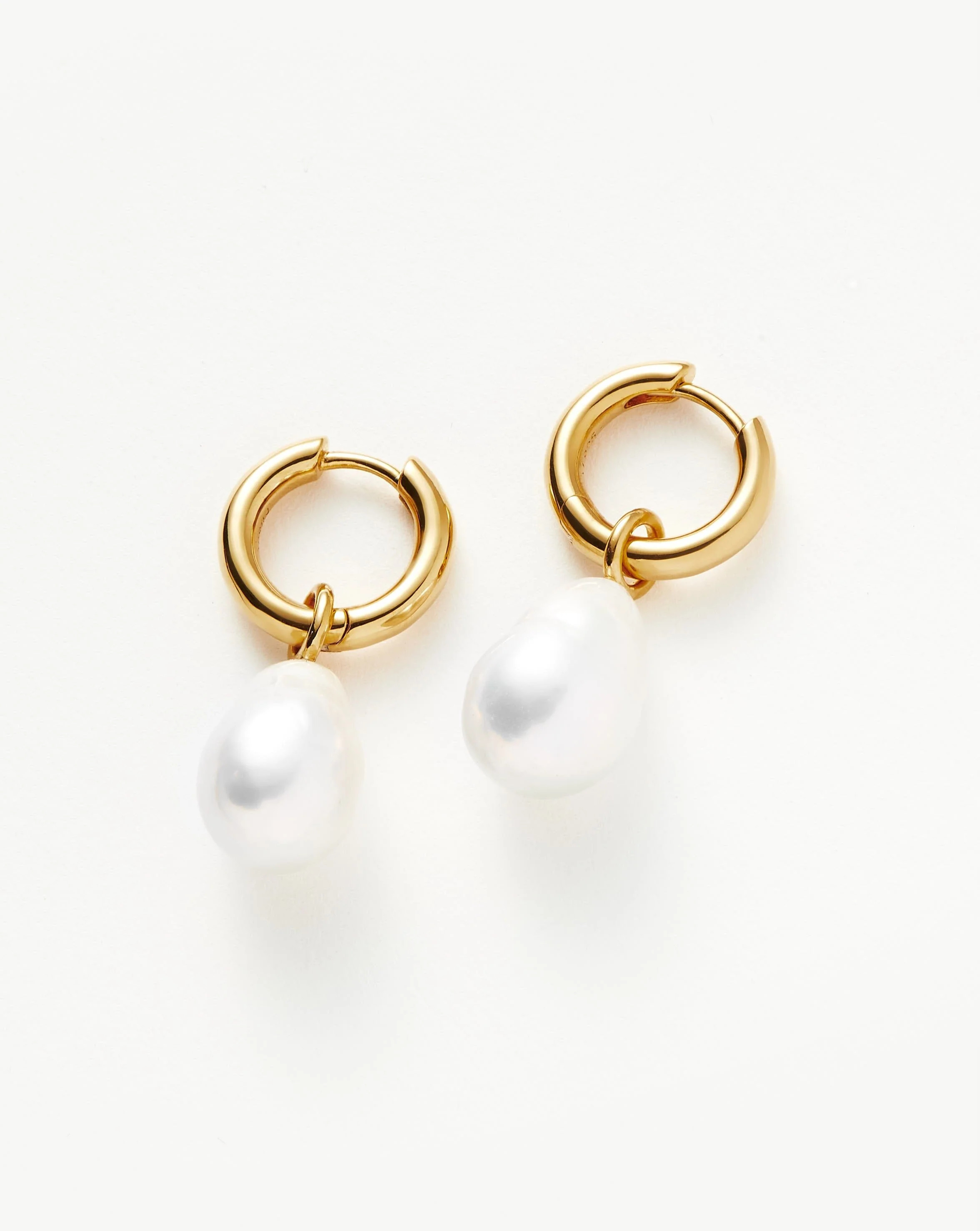 Baroque Pearl Drop Tunnel Mini Hoop Earrings | 18ct Gold Plated Vermeil/Pearl Earrings | Missoma UK