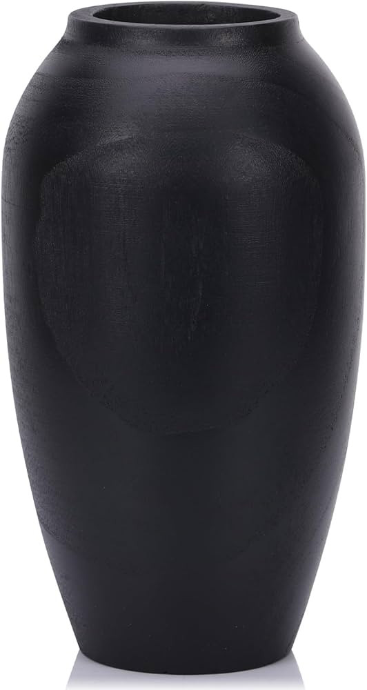 10.6" Tall Matt Black Wooden Vase for Decor, Wide Mouth Wood Floor Vases Decorative Tall, Black R... | Amazon (US)