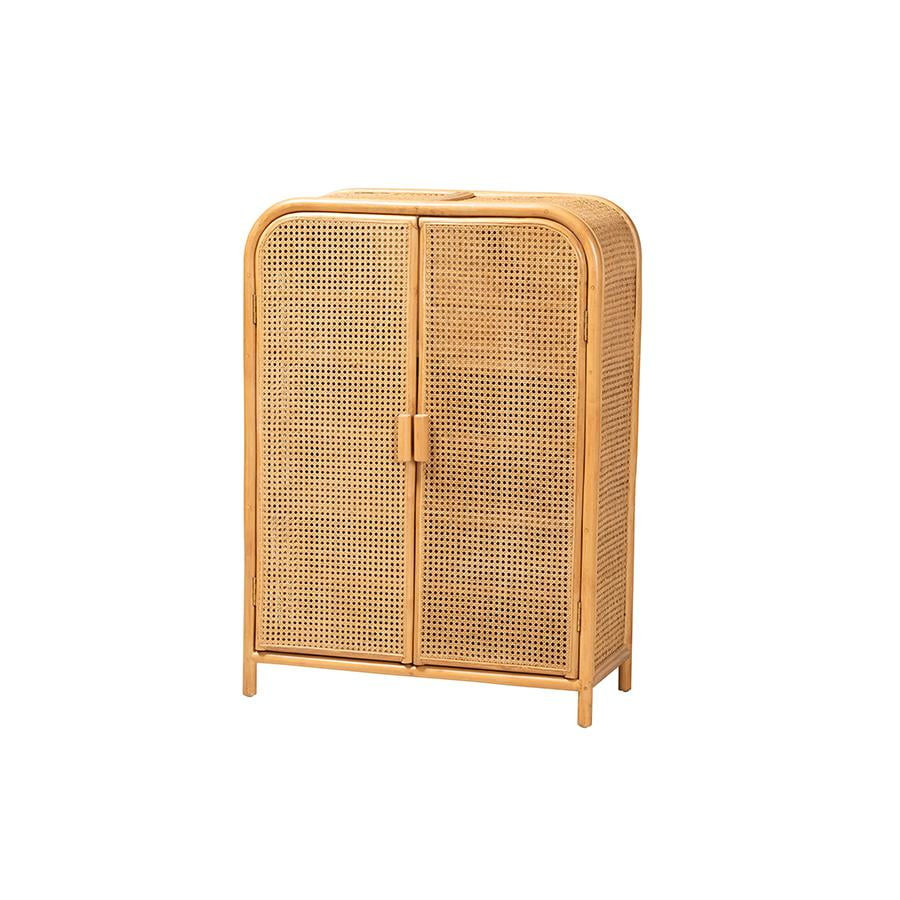 bali & pari Curacao Modern Bohemian Light Honey Rattan 2-Door Storage Cabinet - Walmart.com | Walmart (US)