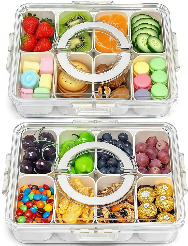 Pure Future 2-Pack Snackle Box Containers with Handles - Divided Serving Tray with Lids, 8 Compar... | Amazon (US)