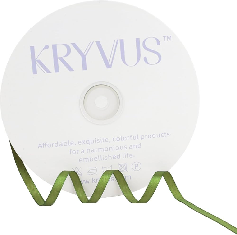 Olive Green Satin Ribbon 1/4 inch X Continuous 100 Yards, Single Face Polyester Ribbon Perfect fo... | Amazon (US)