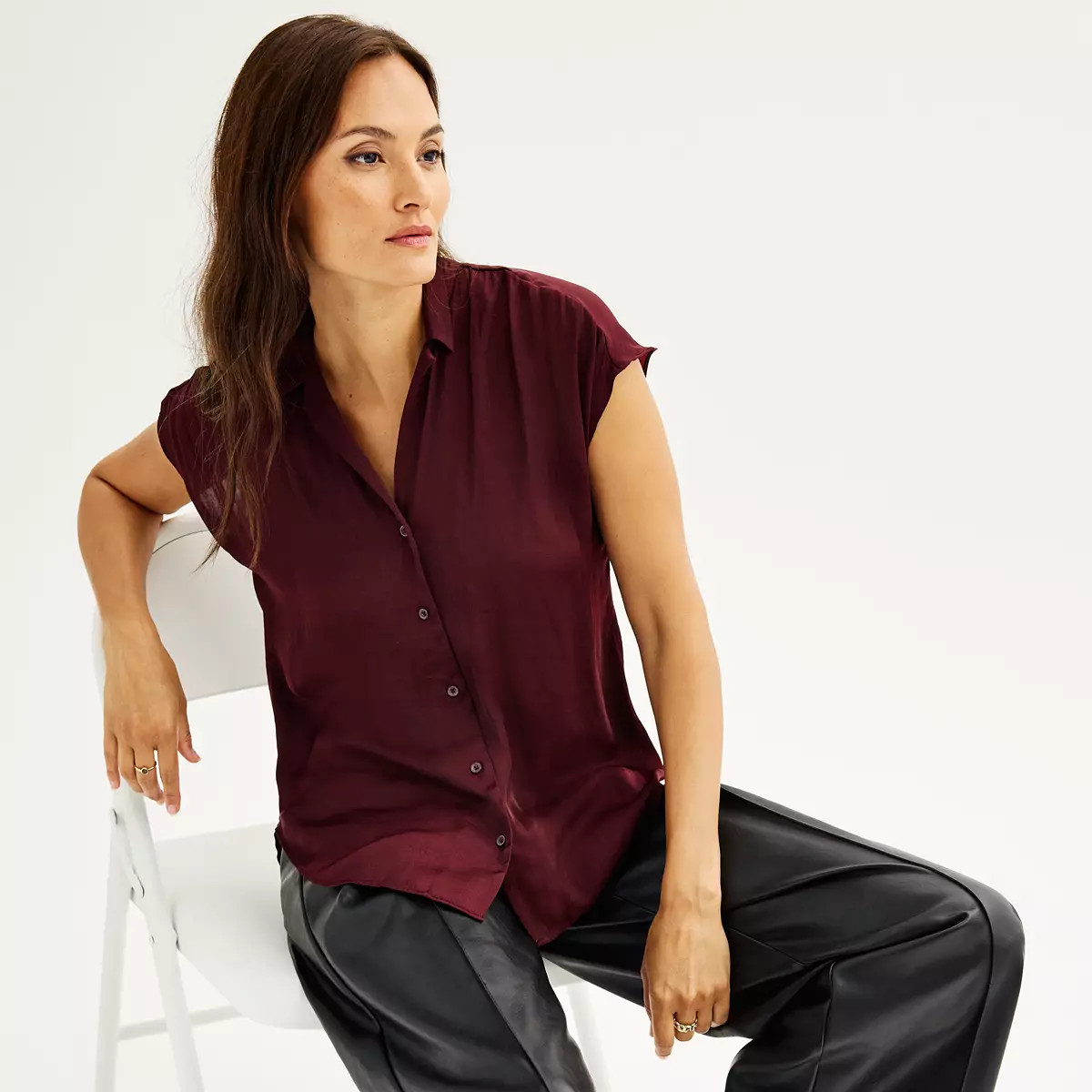 Women's Nine West Short Sleeve Easy Lapel Shirt | Kohl's