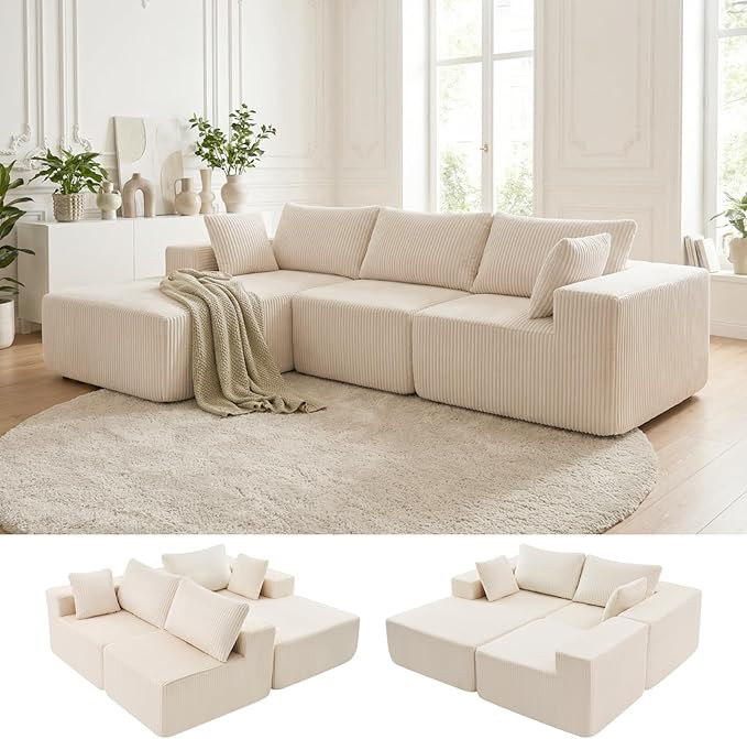 DUMOS 108" Boneless Couch, Cloud Sectional Couch with L-Shape Chaise, Modular Sectional Sofa with... | Amazon (US)