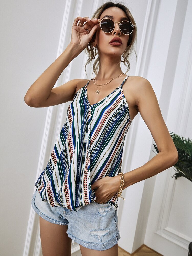 Geo Print Draped Hem Cami Top | SHEIN