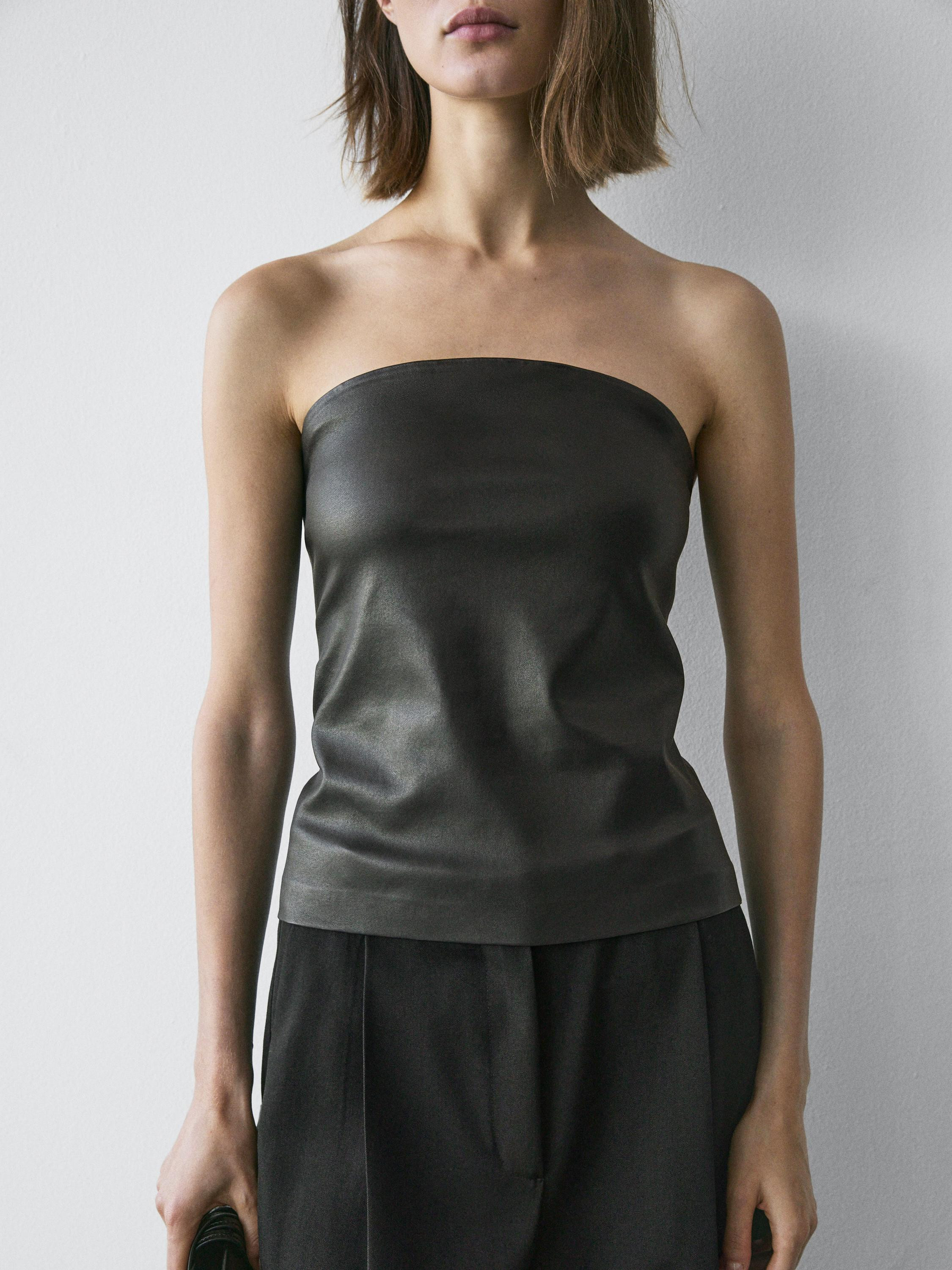 Nappa leather strapless top | Massimo Dutti US
