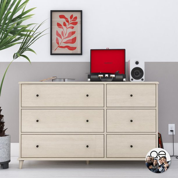 Queer Eye Farnsworth 6 Drawer Mid-Century Modern Dresser, Ivory Oak | Walmart (US)