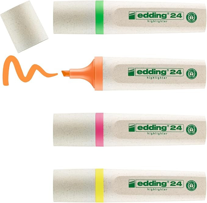 edding 24 EcoLine highlighter - set of 4 - yellow, orange, pink, green - chisel nip 2-5 mm - for ... | Amazon (US)