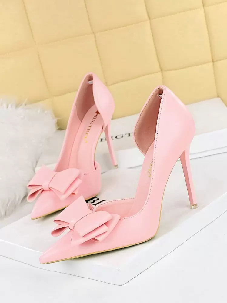 Women Bow Detail Stiletto Heeled Court Pumps, Fashionable Point Toe Pumps Valentines | SHEIN