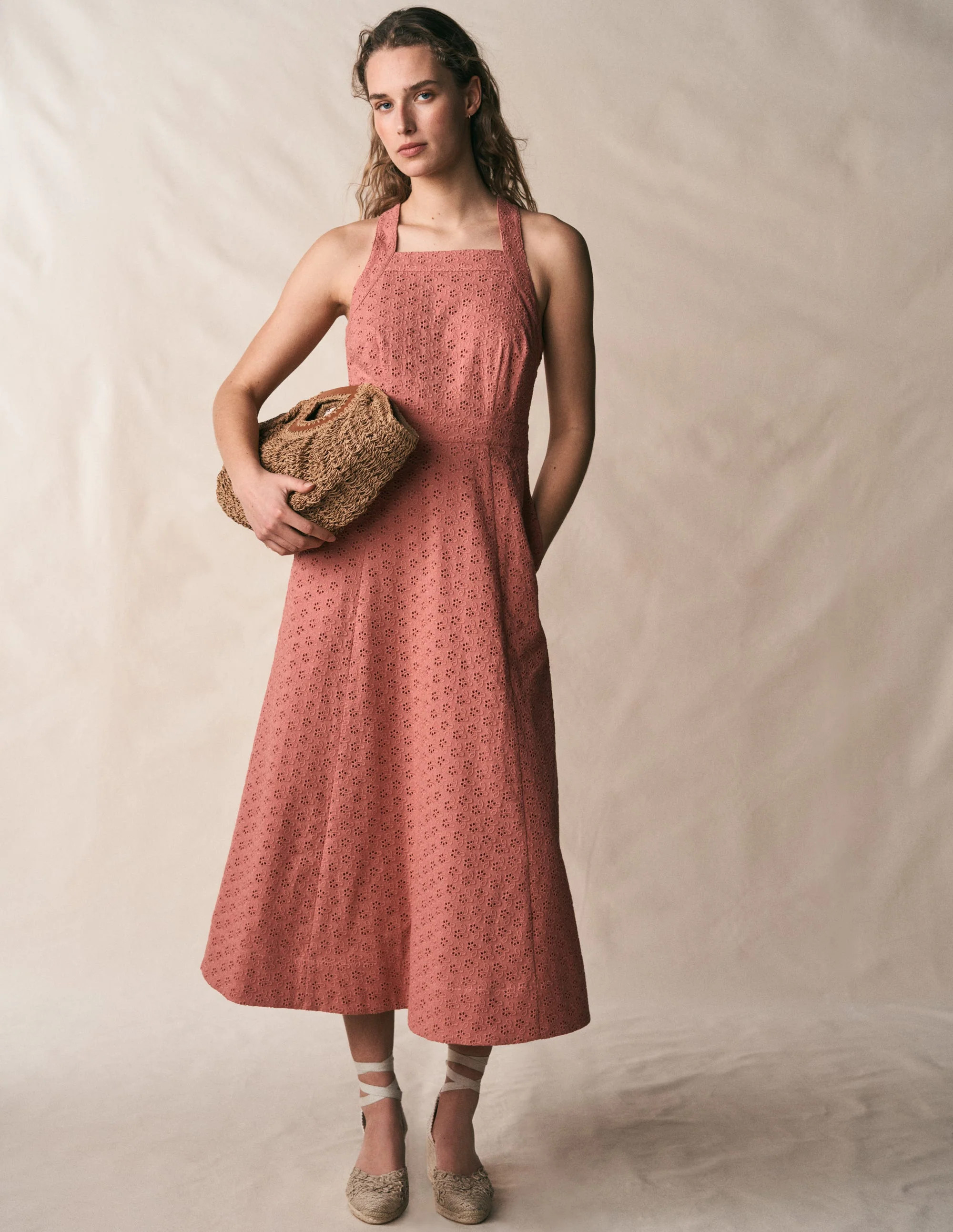 Cross Back Broderie Midi Dress-Vintage Rose Broderie | Boden (US)