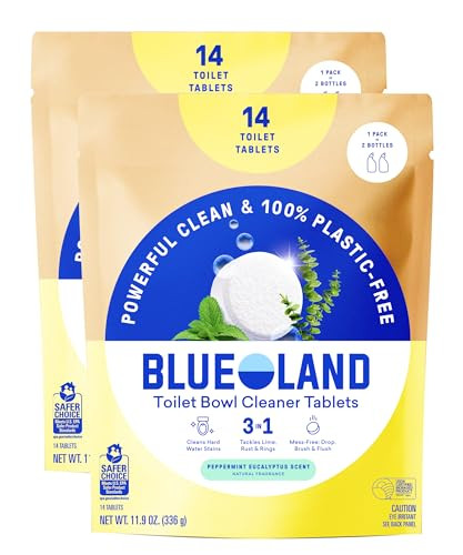 BLUELAND Toilet Bowl Cleaner Tablets, 2-Pack, 28 Count, Peppermint Eucalyptus, Plastic-Free, No Harsh Chemicals, Plant-Based | Amazon (US)