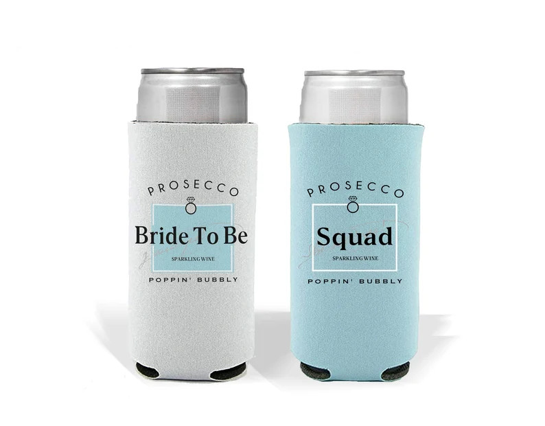 PRE-ORDER Bachelorette Slim Can Holder. Reusable Can Cooler. Prosecco Blue Champagne Theme Bachel... | Etsy (US)
