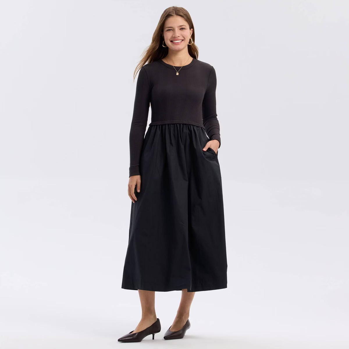 Women's Long Sleeve Woven Knit Midi Sweater Dress - A New Day™ | Target