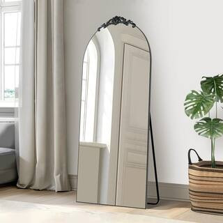 70 in. x 27 in. Modern Arched Framed Full-Length Leaning Mirror Black Oversized | The Home Depot