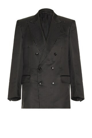 TOM FORD Duchesse Polka Dot Jacquard Double Breasted Jacket in Black | FWRD 