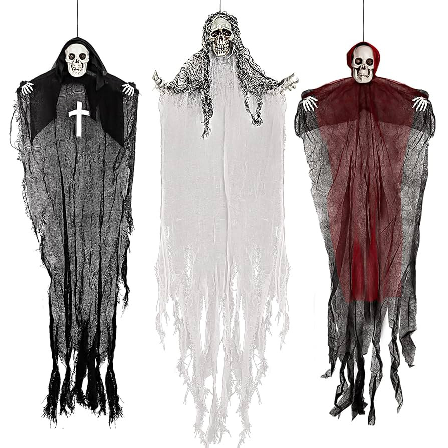 Halloween Hanging Skeleton Ghosts (3 Pack), One 36” and Two 32” Halloweens Grim Reapers, Flyi... | Amazon (US)