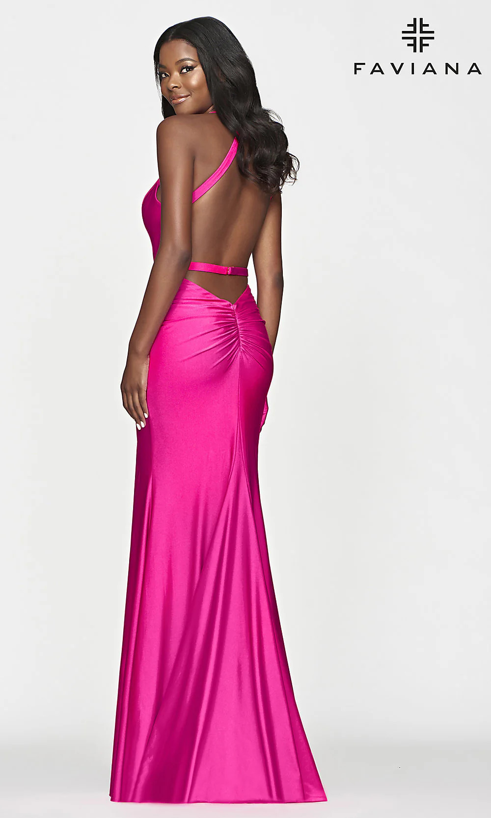 Faviana Long Designer Prom Dress in Hot Pink | Prom Girl