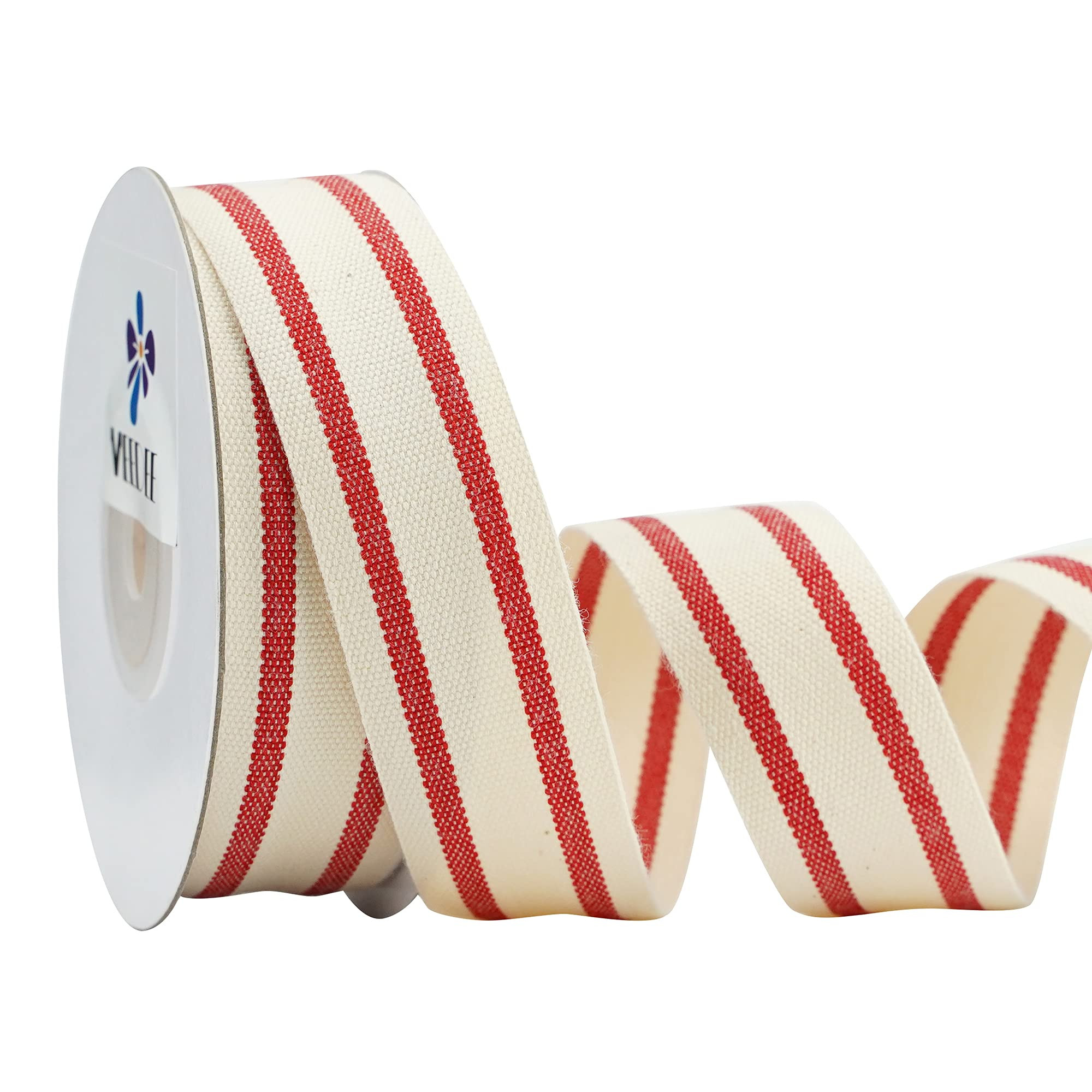 MEEDEE Natural Cotton Stripes Fabric Ribbon 1 inch Red and White Stripe Ribbon for DIY Crafts, Gi... | Amazon (US)
