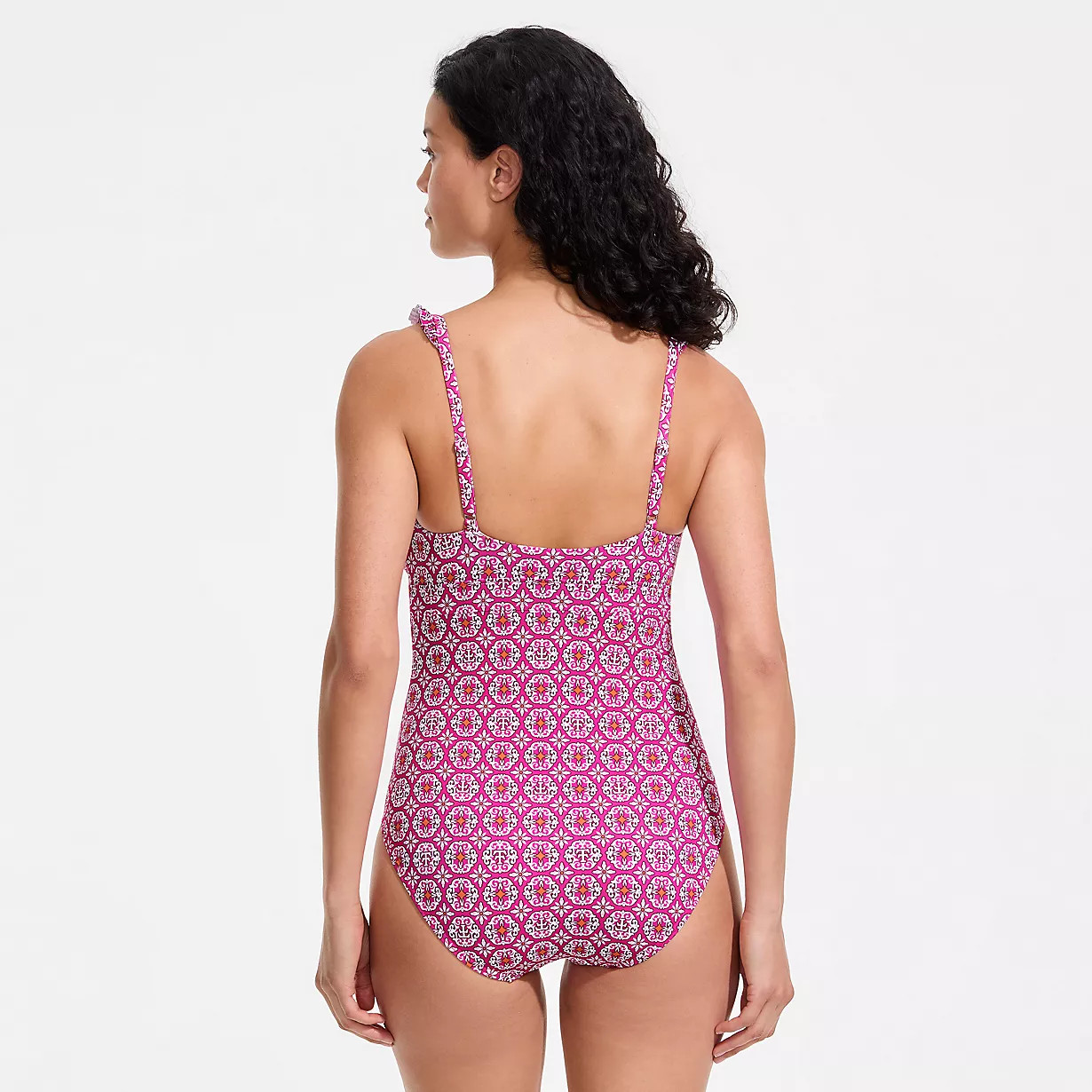 Women's LE x T and T The Tegan Ruffle V-neck Plunge One Piece | Lands' End (US)