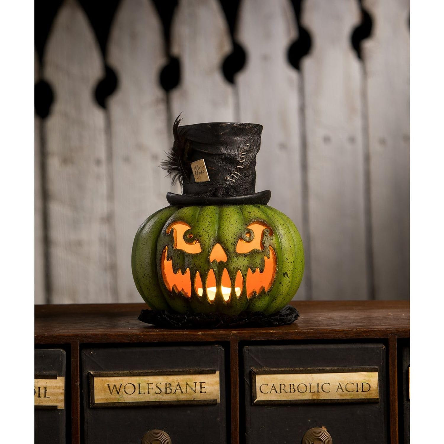 Bethany Lowe Mr. Hyde Pumpkin Jack-O-Lantern, Resin, Green | Amazon (US)